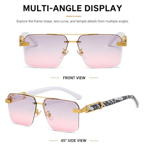 Image of Aviator Sunglasses for Men Women Half Frame Vintage Shades UV400