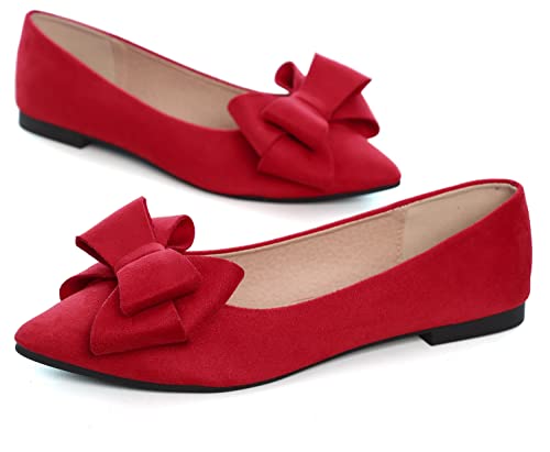 Image of SAILING LU Womens Bowknot Ballet Flats Pointy Toe Suede