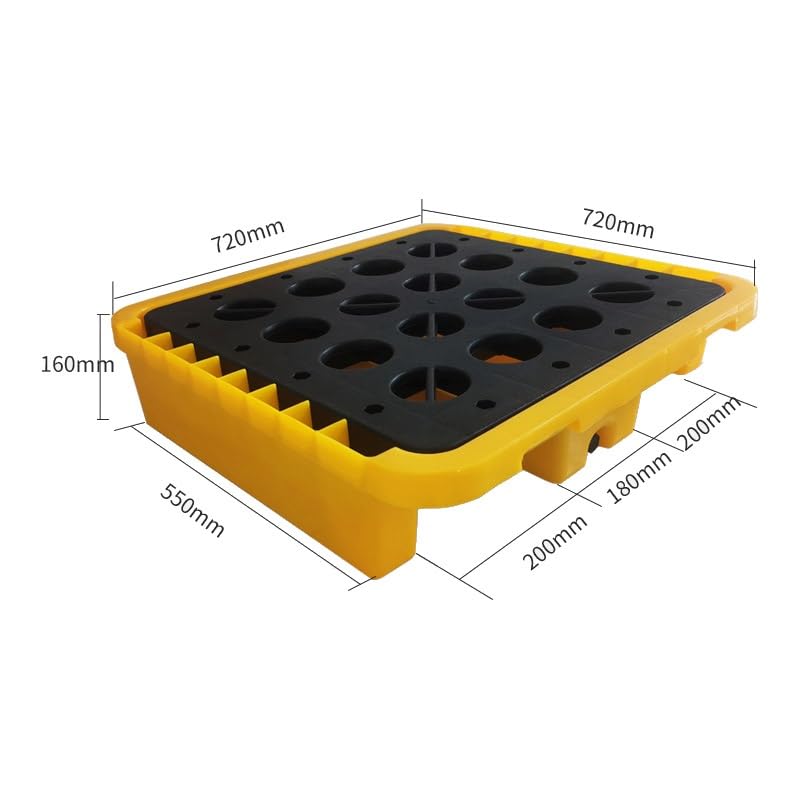 PFCDZDU Spill Containment Platform, Stackable Polyethylene Oil Drum Pallet with Drain, Detachable Modular Grating Tray for Industrial Kitchen Garage(Yellow-1pcs,28.3x28.3x6.3IN)