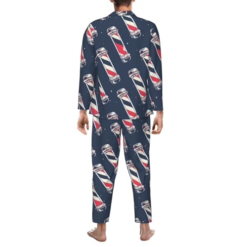 Mens Long Sleeves Pajama Set Vintage-Barber-Pole Cozy Two-Piece Loungewear For Nighttime Comfort,Casual Wear4