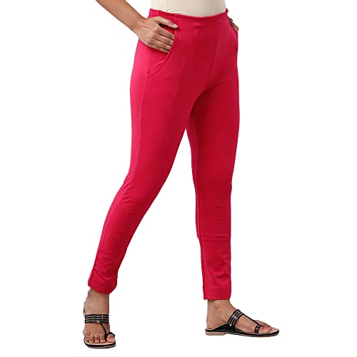 Image of De Moza Women Pencil Fit Cigarette Pant | 95% Cotton 5% Elastane | Mid Rise | 2 Pockets | Casual & Office Wear