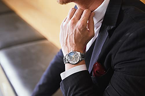 Image of OUPINKE Men's Skeleton Mechanical Watches Luxury Dress Automatic Self Winding Sapphire Crystal Waterproof Tungsten Steel Band Wrist Watches