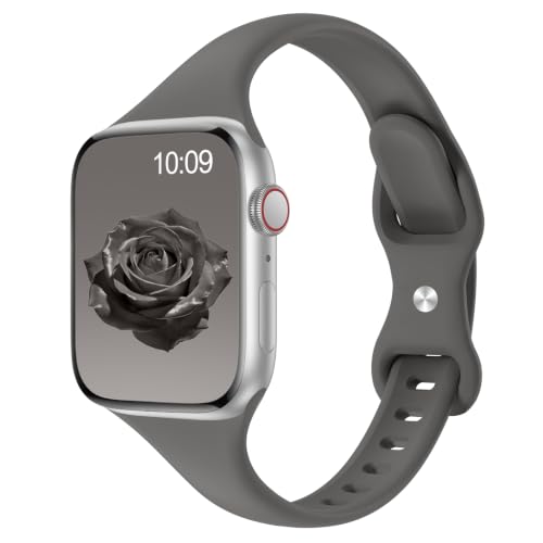 Image of Thin Slim Band Compatible with Apple Watch 38mm 40mm 41mm 42mm 44mm 45mm 46mm 49mm, Replacement Silicone Sport Strap for iWatch Series 11 /10 /9 /8 /7 /6 /5 /4 /3 /2 /1 Ultra SE Women Men, Stone Gray