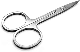 مقص شفرات حادة منحنية من الستانلس ستيل لشعر الوجه والرموش من سلاسل، فضي