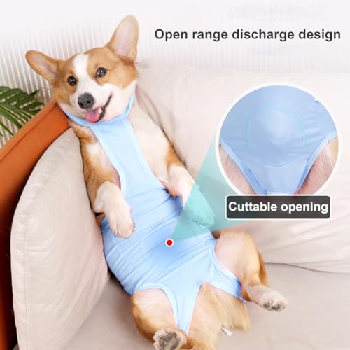 Image of WAYUTO Breathable Cotton Dog Recovery Suit Dog Strap Post-Operative Clothing Adjustable Back Straps Protective Gown for Neuter Pets After Surgery Cuttable Opening Vent Freedom of Movement Blue S