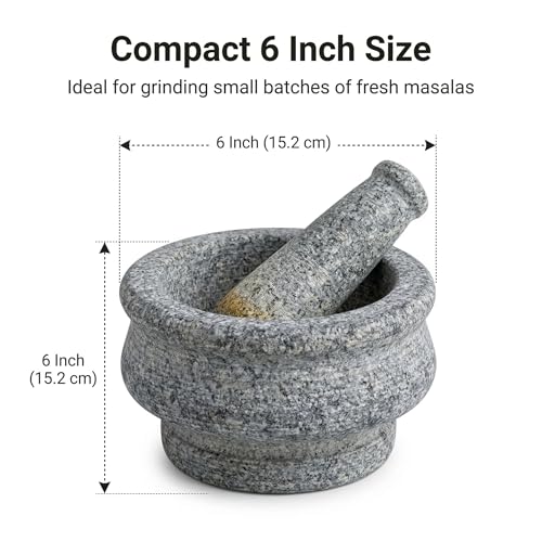 Image of Nakshathra Stone Mortar and Pestle for Kitchen, Handcrafted Heavy Kharal Musal, Traditiaonal Grinder for Crushing Spices, Garlic, Ginger, Herbs, Ideal Khalbatta for Daily Use (6 inch /15.24 cm)