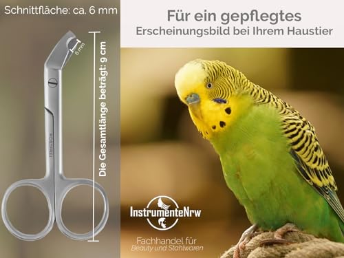 Vogel Krallenschere Krallenzange abgewinkelter Krallenschneider 9 cm - Krallen kürzen von Papageien Sittiche Wellensittiche Kleintiere - Rostfreier Edelstahl - Markenqualität vom Fachhandel