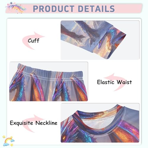 Pajama Sets Long Sleeve Fantasy Dragon Soft Comfy Sleepwear 2 Piece PJS 3-8T4