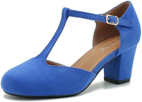 Sapato feminino Mary Jane com tira em T - Camurça