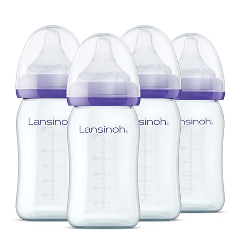 Lansinoh Glas Flaschenset - Babyflaschen mit NaturalWave Sauger Gr. S 160 ml - 4 Stück