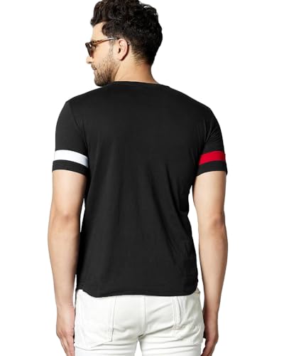 Image of Noble Monk Men Regular Fit T-Shirt | Round Neck | Half Sleeve | Self Design | Casual T Shirt for Men