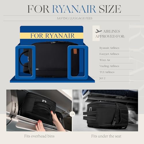 Lossga for Ryanair Cabin Bags Underseat 40x30x20 Anti Theft Carry-ons 40x20x25, Travel Backpack Cabin Size Hand Luggage Bag with Water Bottle Holder