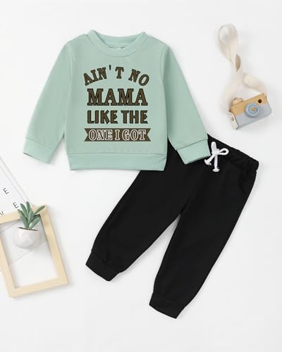 NZRVAWS Toddler Baby Boy Clothes Long Sleeve Pullover Sweatshirt Letter Top Jogger Pants Newborn Infant Boy Clothing Set2