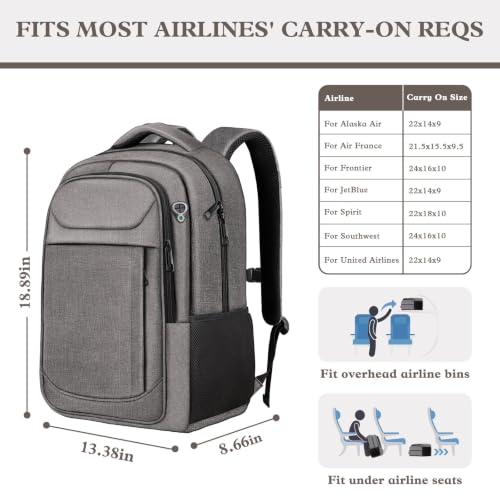 Image of 17 inch Travel Laptop Backpack, Airline Approved Computer Bag, Grey