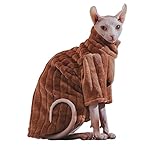 Turtleneck Sweater for Sphynx Cat Soft Coral Fleece Cat Clothes Thick Winter Warm Outfit Coat for Hairless Cats and Small Dogs Apparel with Sleeves (M (5-7 lbs), Brown)