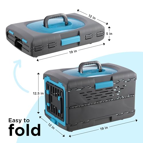 Pet Genius Collapsible Pet Crate, Ultra-Lightweight Portable Kennel with Dual Hinge Door, Folds to 5 Inches, Weighs 4.5lbs, Multiple Vents and Windows for Home and On The Go, 19x12x12.5, Blue - Thumbnail 2