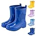 Youth Rain Boots Fashion Wide Width Waterproof Non-Slip Rainboots Boys Girls Lightweight Rubber Star Print Outdoor Mud Shoes (Blue, 5 Big Kids)