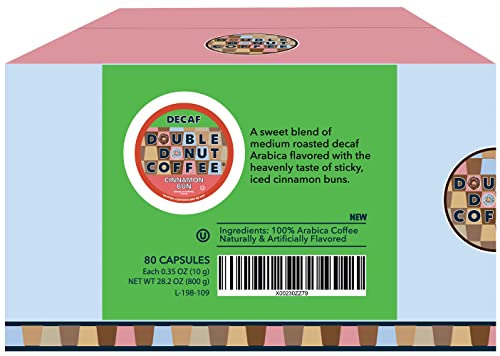 Double Donut Flavored Decaf Coffee, Decaf Cinnamon Bun Coffee, Decaf Coffee Pods For Keurig K Cups Machines, Hot Or Iced Coffee, Single Serve Cinnamon Coffee In Recyclable Pods, 80 Count Value Pack #TOP1