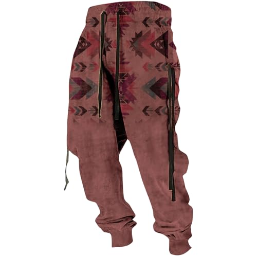 LOAIHA Native American Pants Aztec Cowboy Ethnic Graphic Sweatpants Men Drawstring Hippie Western Jogging Workout Trousers