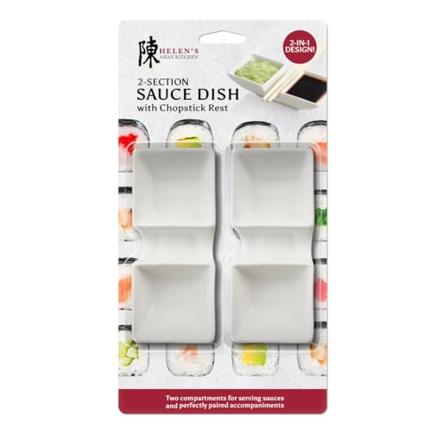 Helen’s Asian Kitchen 2-Section Sauce Dishes with Chopstick Rest, Ceramic,