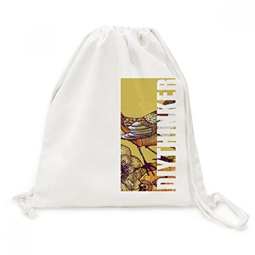 Fleurs d'oiseaux Sketching Belle Toile Drawstring Backpack Voyage Sacs