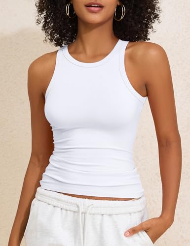 PrettyGuide Women's Cotton Jersey Crew Neck Fitted Tank Tops Racerback Casual Basic Summer Sleeveless Tops2