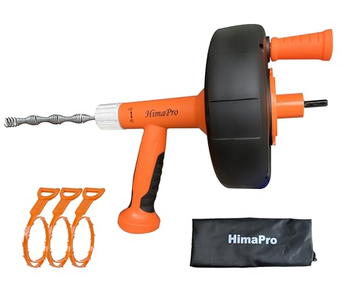 HimaPro Drum Auger 1/4 INCH x 25 Feet with Drill Adapter | Heavy Duty Flexible Plumbing Snake Drain Auger | Clog Remover Plumbing Pipe Unblocker for Sewer, Bathroom, Sink, and Shower