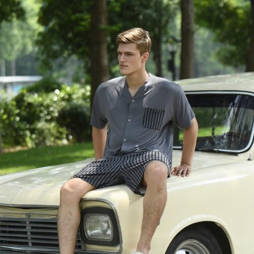 Donfri Mens Pajamas Set Modal Summer Cooling Pjs for Men Short Sleeve Sleepwear Nightwear Dry Soft Sleep Set With Pocket3