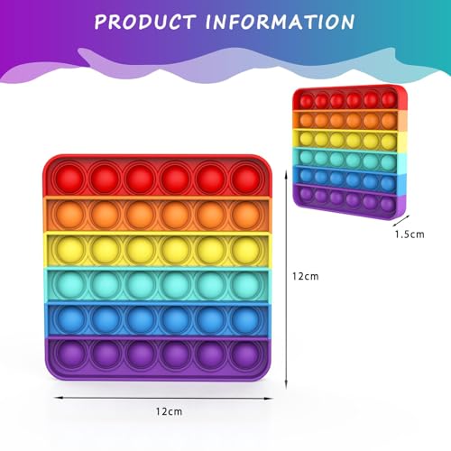 Bdwing Push and Pop Bubble Sensory Fidget Toy, Silikon Sensorisches Angst Relief Finger Toys, Antistress Geschenk für Jungen, Mädchen, Teenager, Gesellschaftsspiele Spielzeug (Rainbow, Square)