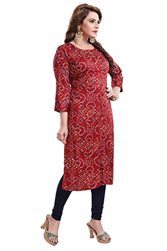 Image of DREAM & DZIRE Bandhani Kurti Green in Colour for Women of Cotton Satin Plus Size & Small Size.