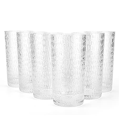 KX-WARE 22-ounce Honeycomb Highball Glasses Plastic Tumbler Acrylic Glasses, set of 6 Clear