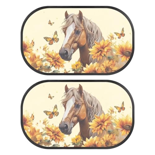 Renewold 2 Pieces Set, Horse Sunflower Butterflies, Car Window Shade for Baby, Kids Pets Sun Shade for Car Window, Sun Glare and UV Rays Protection for Child, Automotive Interior