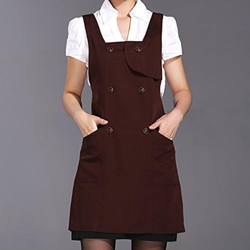 Long Polyester Apron Barista Cafe Bistro Baker Waitress Catering Uniform Home Kitchen Cook Housework Wear,Brown