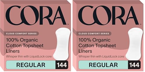 Image of Cora 100% Organic Cotton Topsheet Period Liners (144 Regular Period Liners) (Pack of 2)