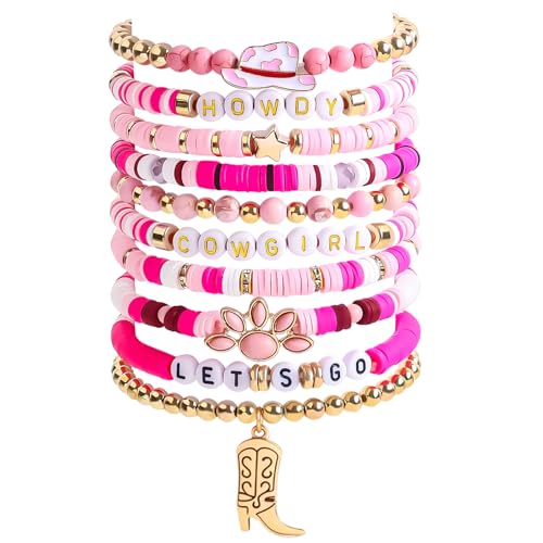 YUZHEJIE Western Cowgirl Beaded Bracelets for Women Gir Stackable Cowgirl Boots Accessories Bohemian Stretch Bracelets Jewelry Christmas Birthday Gifts - Main Image