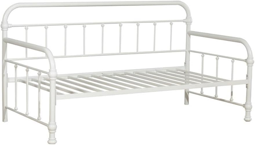 BOWERY HILL Contemporary Metal Twin Daybed, Soft White Finish, 42H x 86.5W x 40.5D, Heavy Gauge Tubular Steel, Mattress-Ready Design, Guest Room or Bonus Room Small-Space Sleeping Solution