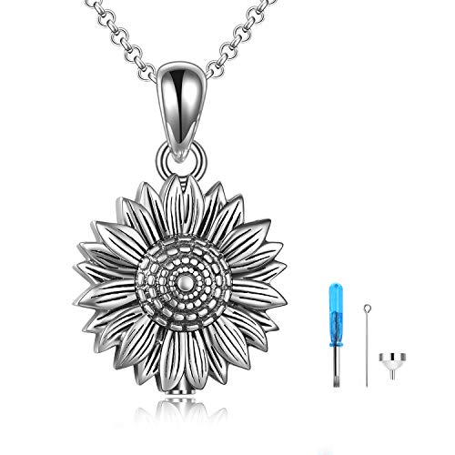 Sterling Silver Sunflower Urn Necklace for Ashes Rose Flower Cremation Jewelry for Ashes - Main Image