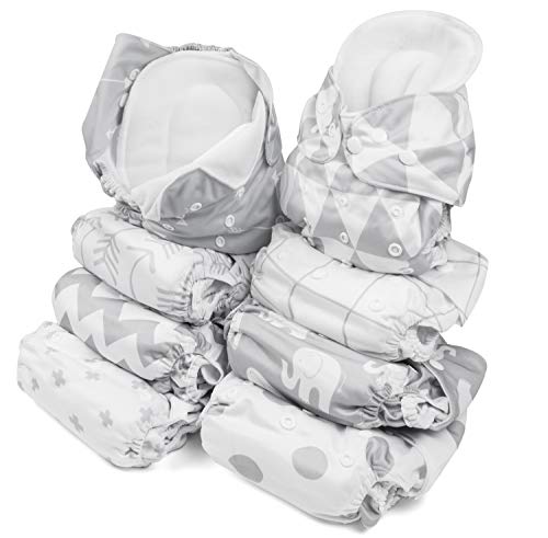 Image of Cloth Diapers Set for Baby Boys and Girls - 8 Adjustable Diapers and 8 Inserts With Extra Leg Lining to Avoid Leakage - 16 Pack by BaeBae Goods