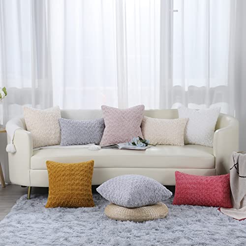 Cikary Off White Fur Throw Pillow Covers 3D Rose Pattern Set Of 2 12X20 Inch Fluffy Decorative Pillow Covers For Couch Bed Sofa #TOP5