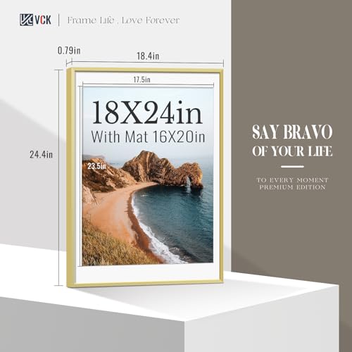 Image of VCK 18x24 Frame, Gold Metal - Matted to 16x20, 3 Pack, for Artwork /Poster