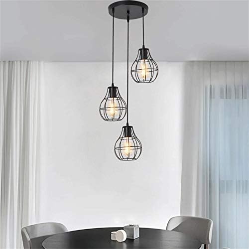 Miniatura 5 de Modern Black Pendant Light Fixtures, Mesh Metal Chandelier, Vintage Industrial 3 Heads Hanging Pendant Lamp for Kitchen Island Dining Room Farmhouse
