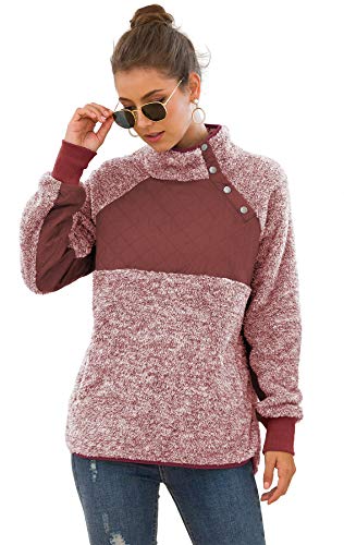 VIISHOW Women's Warm Long Sleeves 1/4 Zip Fleece Casual Sherpa Pullover Coat Fuzzy Sweatshirts Soft Outwear with Pockets Jujube Red Small