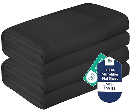 Royale Linens 2 Pack Bulk Flat Sheet Set - Top Sheets - Soft 1800 Microfiber - Wrinkle & Stain Resistant - for Hotel Massage Table Hospital Dorm - Twin Flat Sheet Sold Separately (Twin Black)