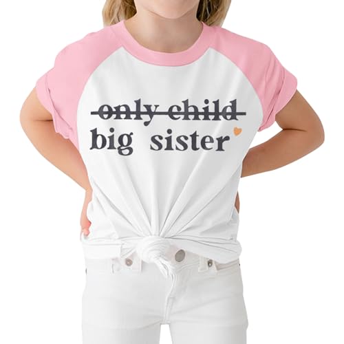 CM C&M WODRO Big Sister Toddler Shirt Only Child Promoted to Big Sister Announcement T-Shirt Gift Little Girl Sibling Outfit (Light Pink, 3-4T)