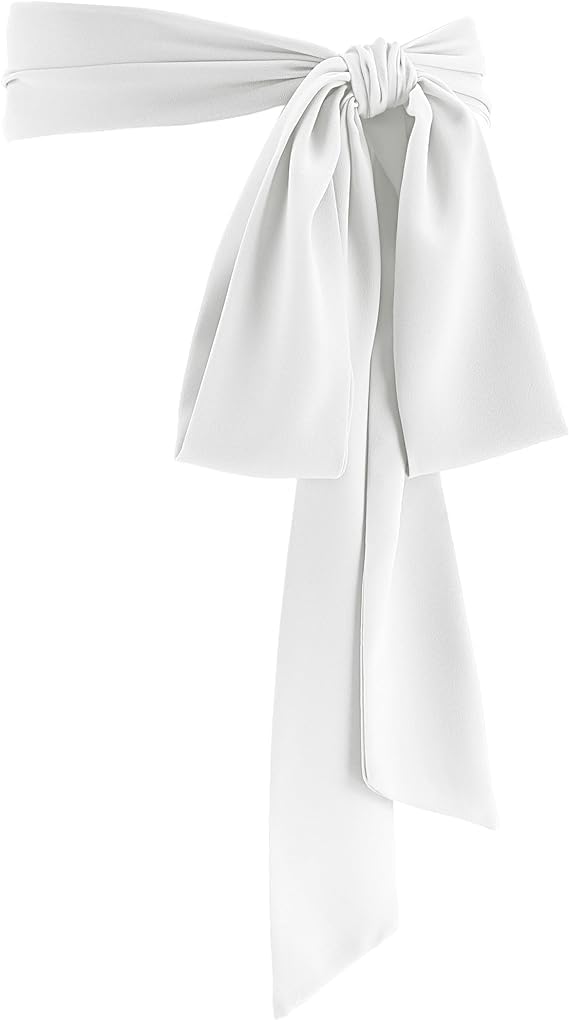 Theaque Unisex White Women Chiffon Sash Belt Dress Sash Waist Belt For Special Occasion Bridal Wedding Prom Formal 3'' Wide (White)