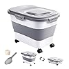 20-30 Lbs Rice Storage Container,Collapsible Food Storage Containers with Rolling Wheel Airtight Locking Lid,Flour Storage Container with Cup and Scoop,Suitable for Food,Rice,Pet Food,Flour