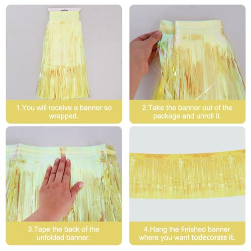 Image of BEISHIDA 3 Packs Metallic Foil Fringe Garland Shining Yellow Wall Hanging Tinsel Fringe Banners for Car Floats Bridal Shower Wedding Birthday Easter Graduation Holiday Party Decoration(30 Feet)