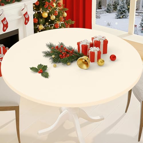 Smiry Round Spandex Tablecloth, Elastic Fitted Washable Tablecloths for 36