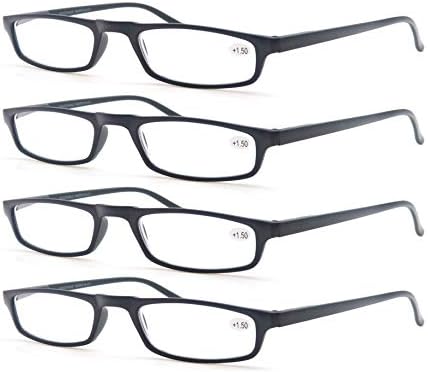 MODFANS 4 Pairs Reading Glasses - Wood-Look Printed Round Frames With Spring Hinges - Black, Blue, Tortoiseshell, Yellow