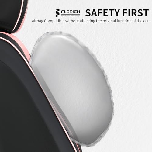 Image of FLORICH Automotive Seat Covers Leather Pink Seat Covers for Cars Front Seats Waterproof Breathable Car Seat Cushion Comfort Interior Covers Universal Fit for Most Car Truck SUV Driving, Black&Pink